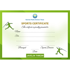 School Sports Award Certificate Javelin Throw A4 Size | Use on Laser Printer